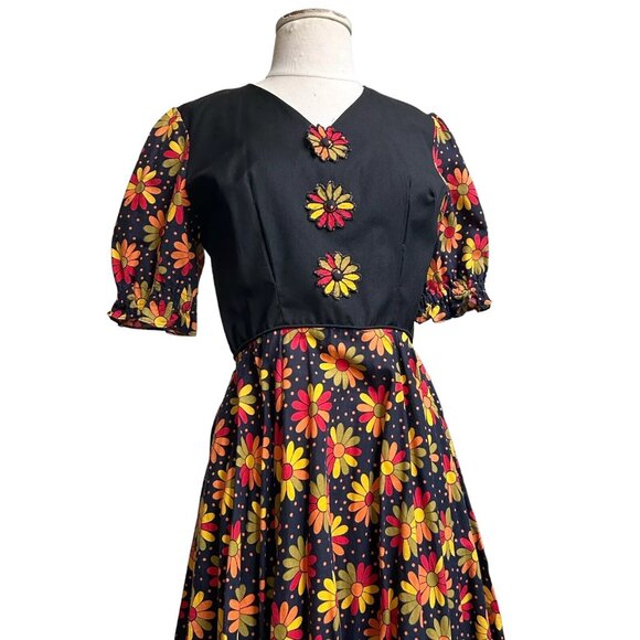 70s Vintage Daisy Dress Pattern Print Puff Sleeve Hippy Cottagecore Prairie. - Picture 2 of 6